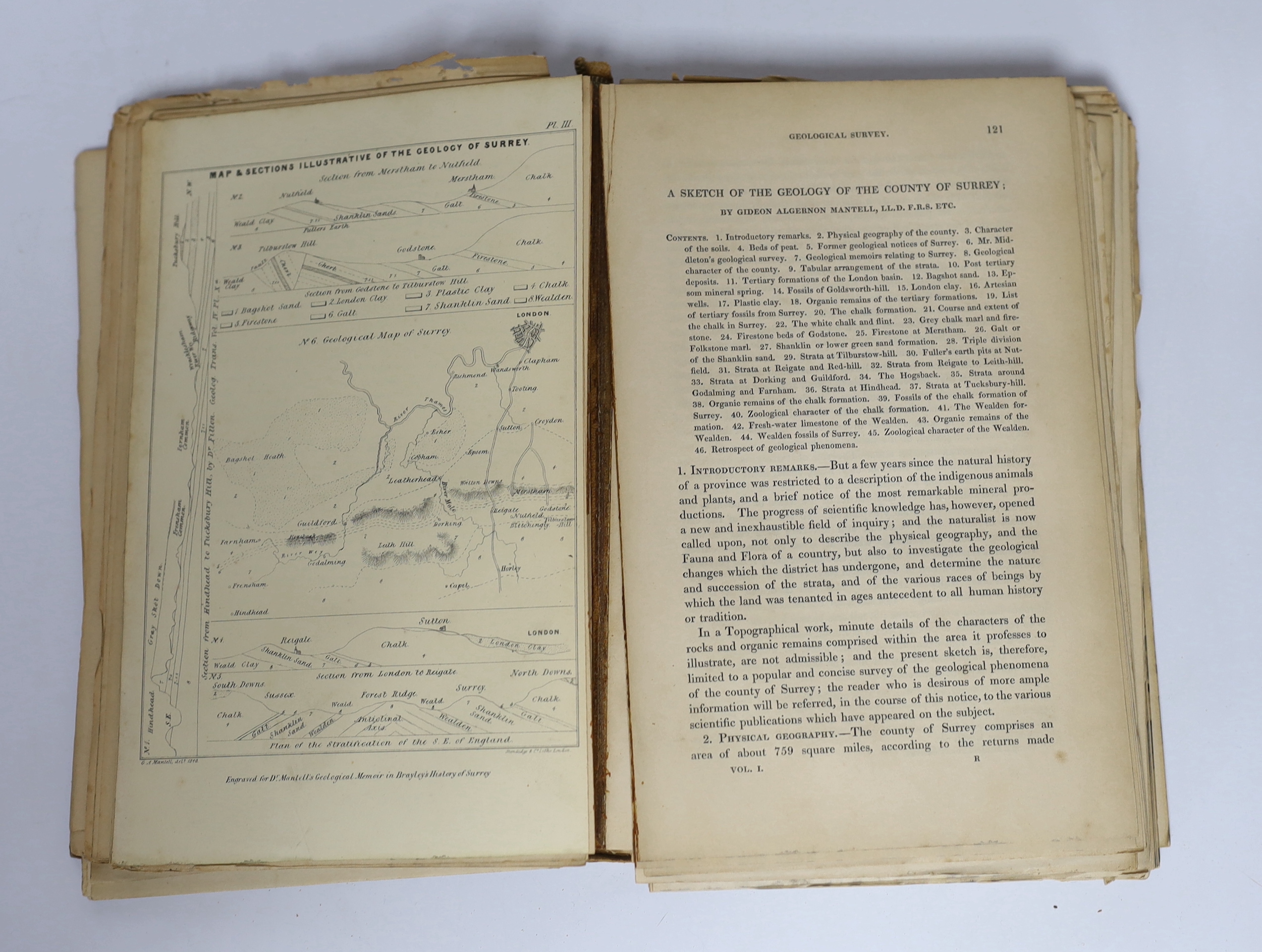 Edward Wedlake Bradley, Gideon Marshall - Topographical History of Surrey - Geological series. 5 Vols, published 1851. Half calf